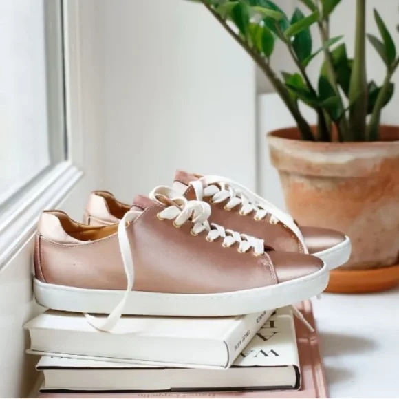 Sezane Jack Trainers Rose Gold Satin FR 38 US 7 RARE